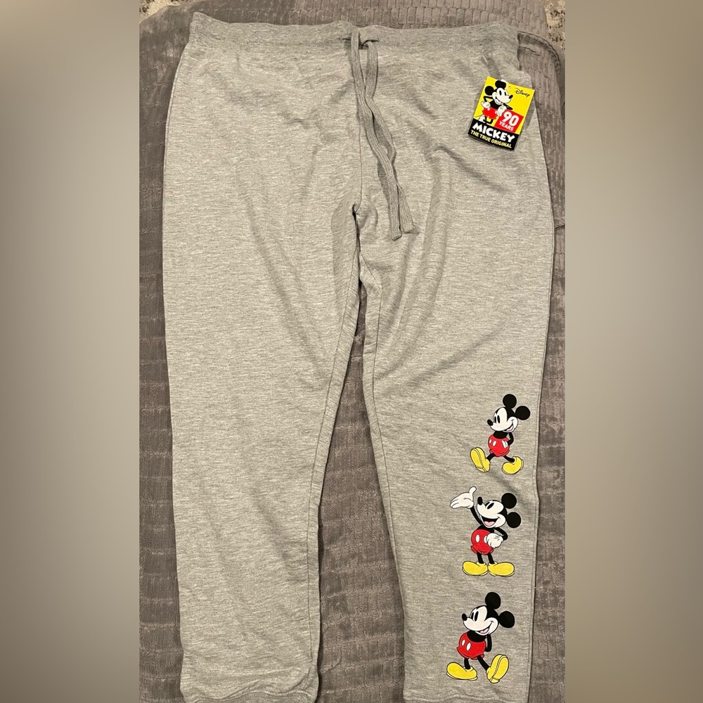NWT Kids Disney Gray Pajama Bottoms with Mickey Mouse Design XL 15/17